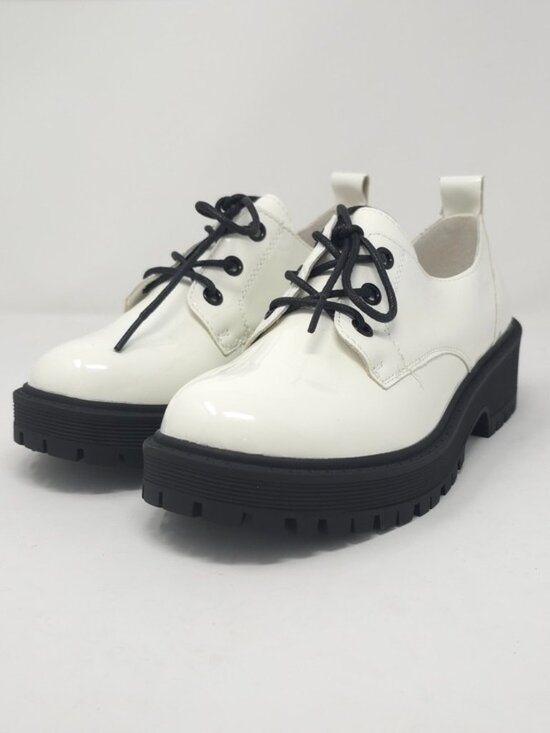 Forever Link Shoes - Chunky Platform Faux Leather Oxford Patent White Pat Trendy Lug Sole Lace Up